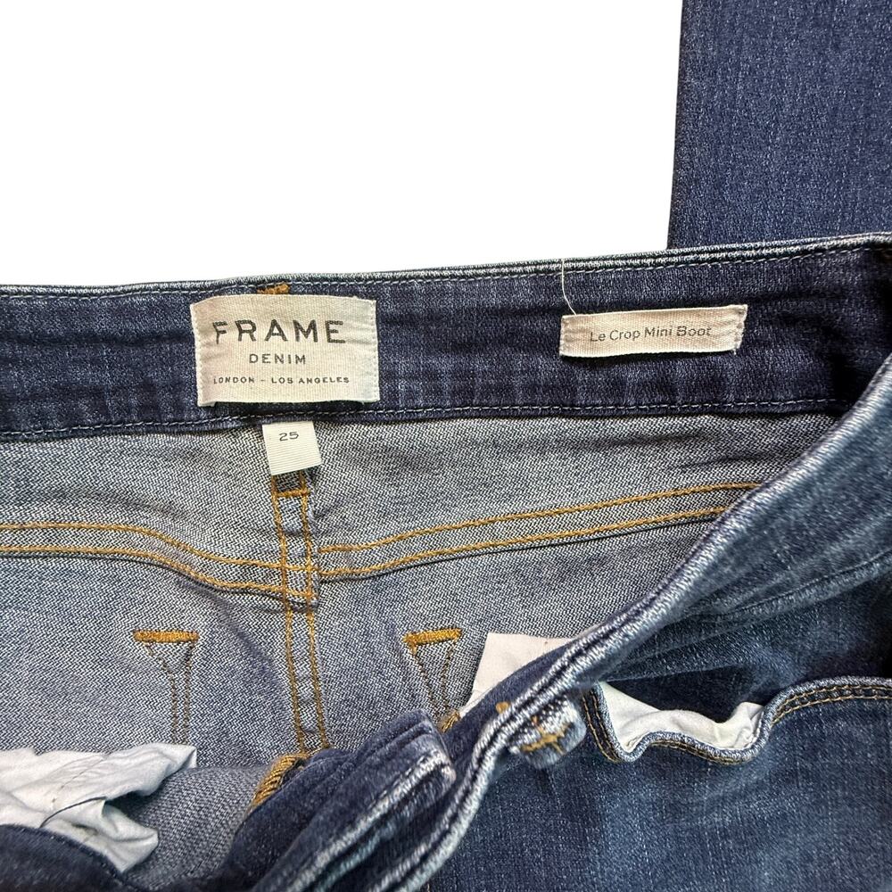 FRAME Le Crop Mini Boot Jeans Remsen Wash Blue Raw Hem Cropped Bootcut Size 25 - Picture 9 of 15